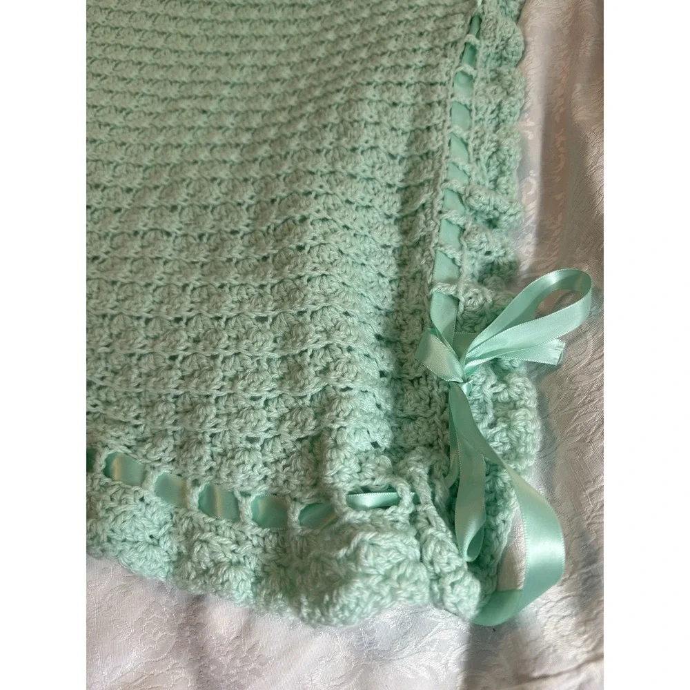 HANDMADE CROCHET BABY BLANKET/AFGHAN  Pastel Mint Green 40